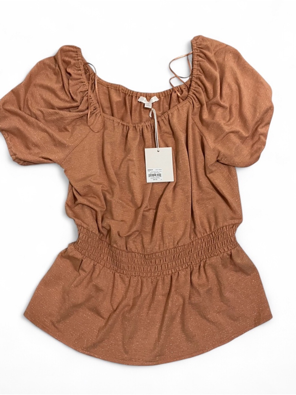 LC Lauren Conrad Rust Puff Sleeve Smocked Waist Top